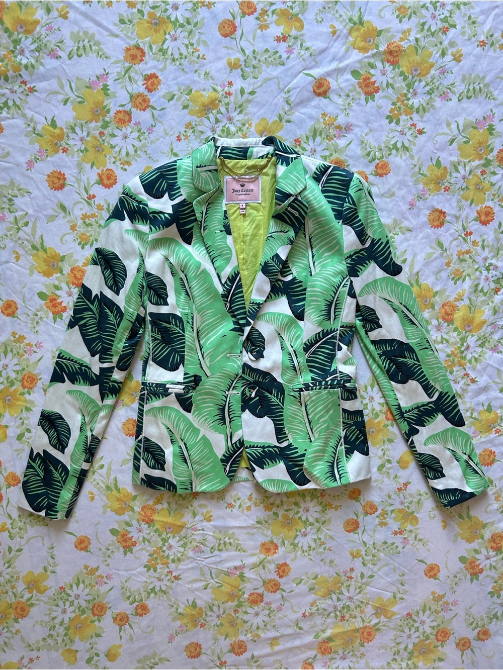 Juicy Couture Green Tropical Print Blazer Jacket - Picture 1 of 5